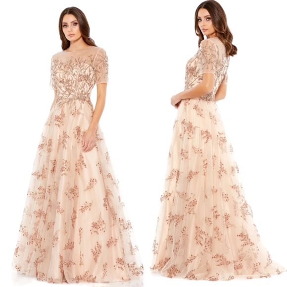 Mac Duggal Dresses & Skirts - Mac Duggal $998 Size 8 Cap Sleeve Beaded Champagne Blush Pink 79317 Dress